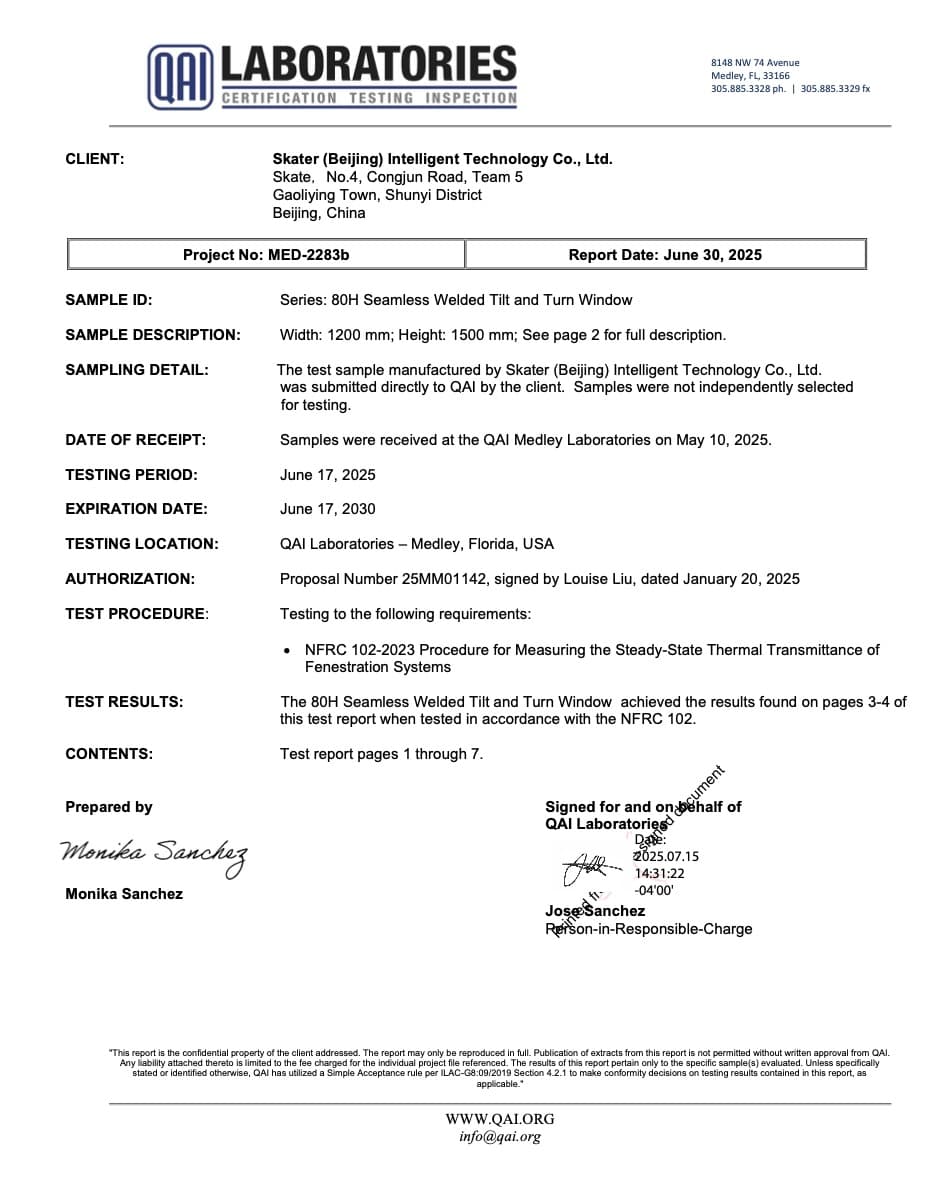 NFRC 102 Test Report — Tilt & Turn Window — first page